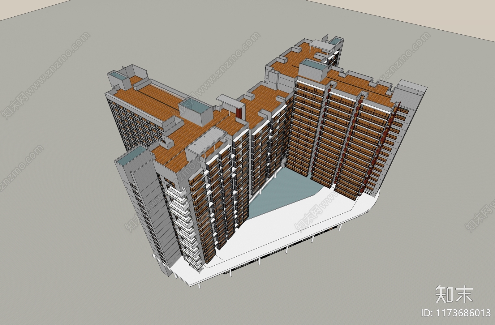 现代简约酒店建筑SU模型下载【ID:1173686013】