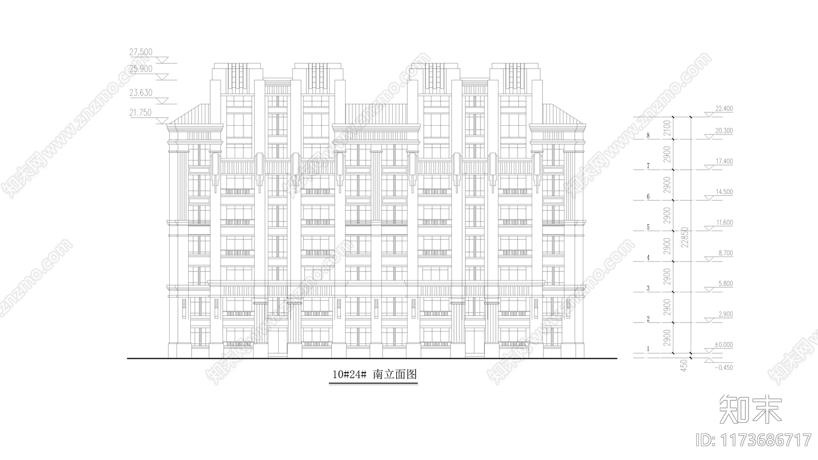 现代住宅楼建筑cad施工图下载【ID:1173686717】