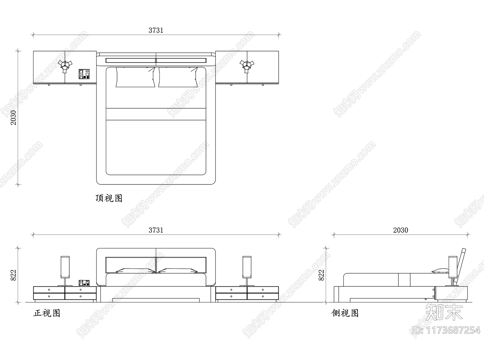 现代床cad施工图下载【ID:1173687254】