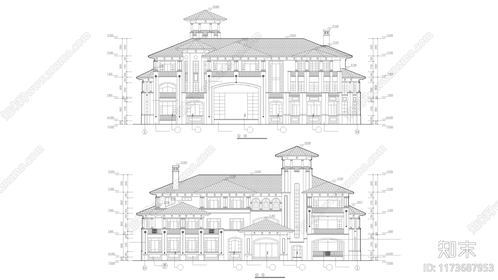 现代别墅建筑cad施工图下载【ID:1173687953】