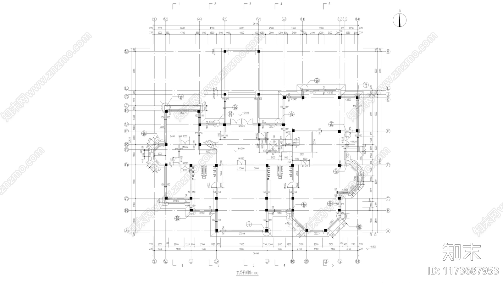 现代别墅建筑cad施工图下载【ID:1173687953】