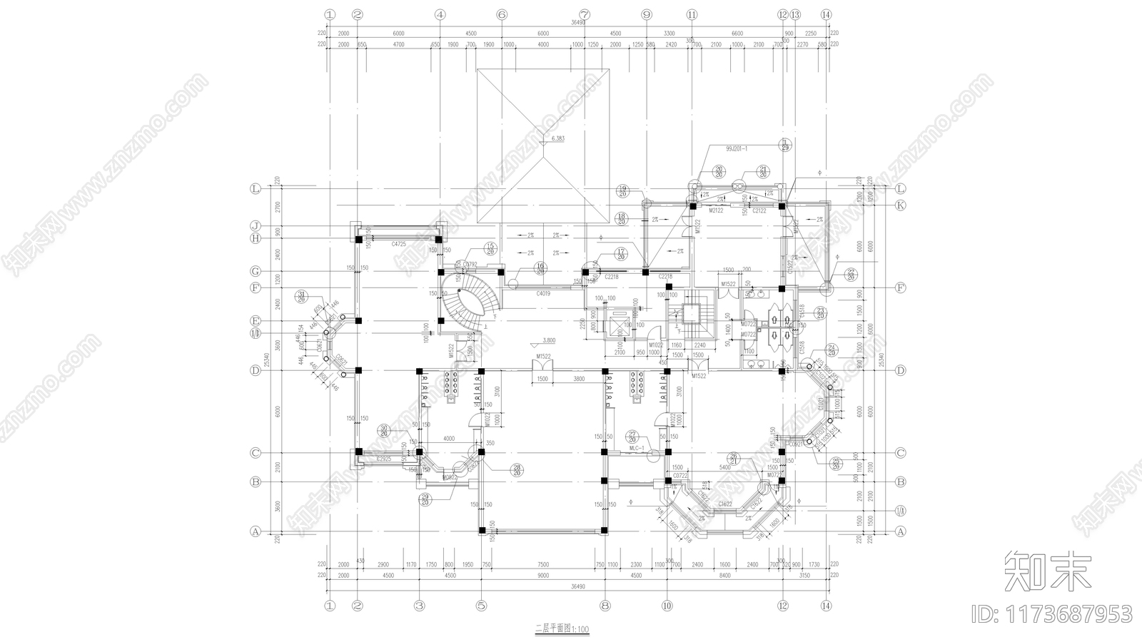 现代别墅建筑cad施工图下载【ID:1173687953】