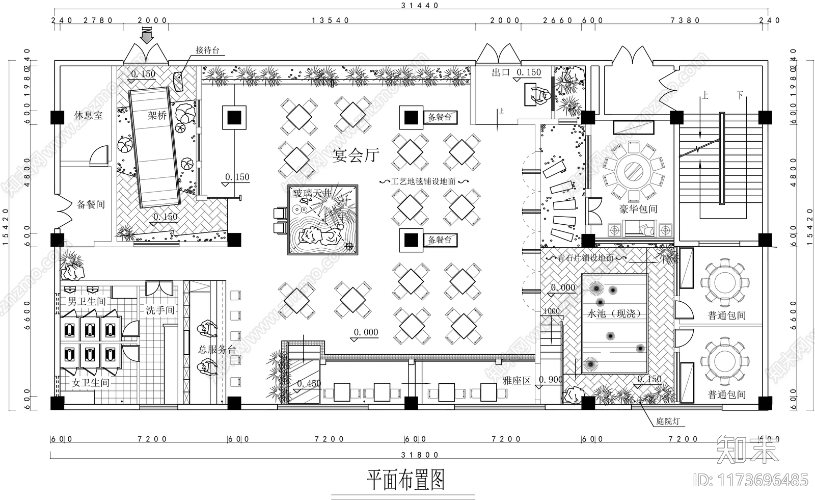 轻奢中餐厅cad施工图下载【ID:1173696485】