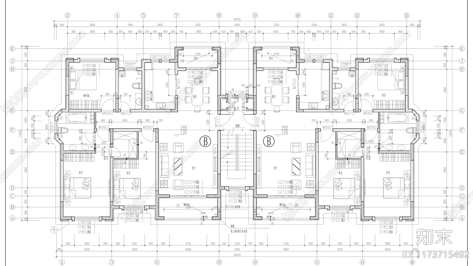 现代住宅楼建筑cad施工图下载【ID:1173715492】