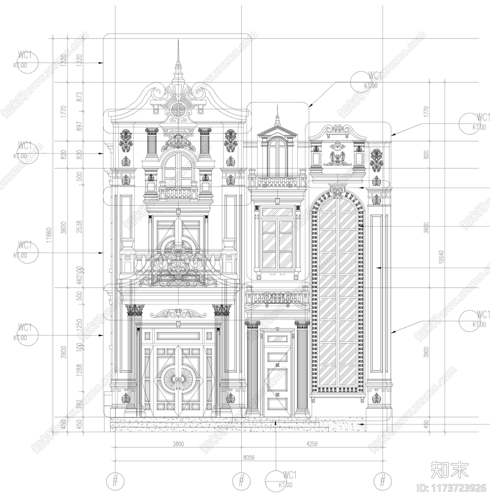 欧式别墅建筑施工图下载【ID:1173723926】