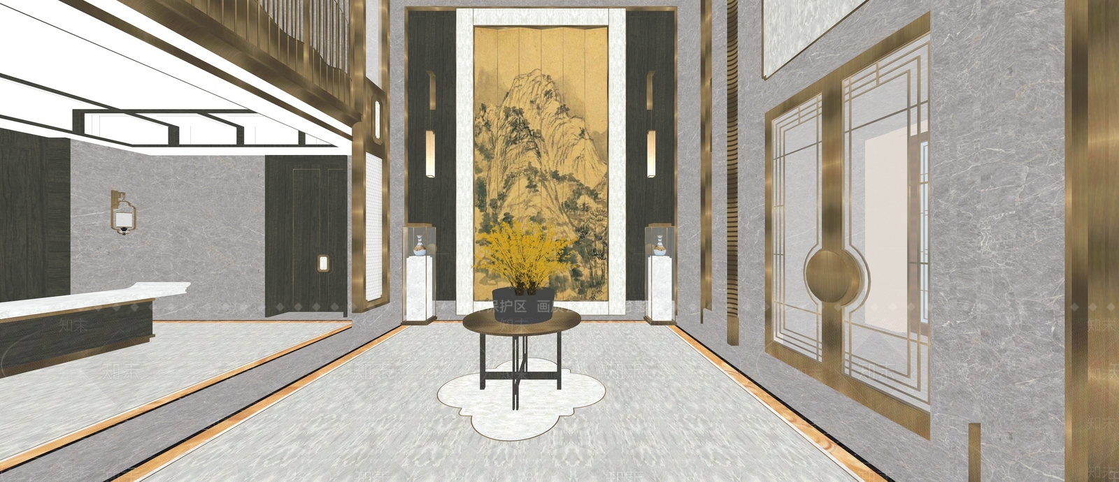 现代别墅客厅SU模型下载【ID:1173729371】