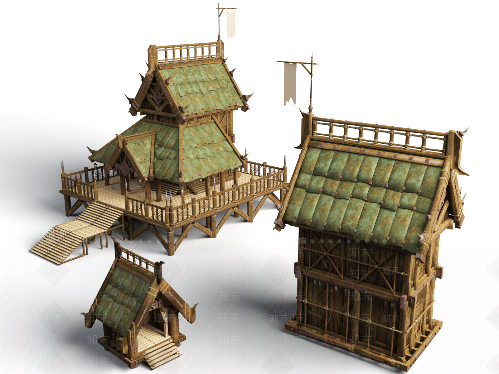 中式复古古建3D模型下载【ID:1173734769】