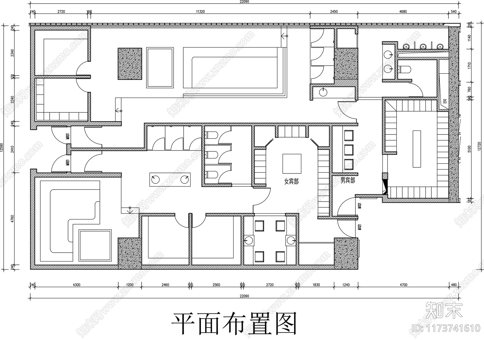 现代洗浴中心施工图下载【ID:1173741610】