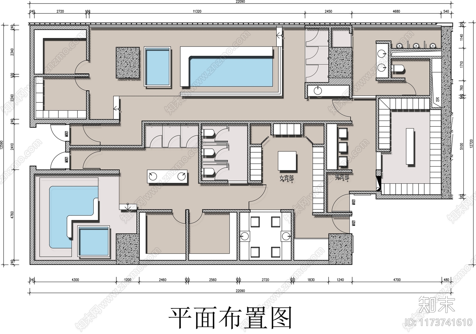 现代洗浴中心施工图下载【ID:1173741610】