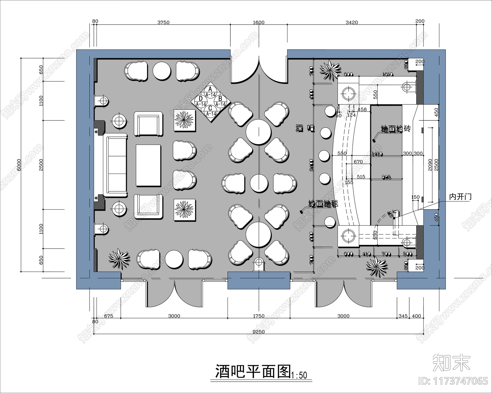 现代酒吧cad施工图下载【ID:1173747065】