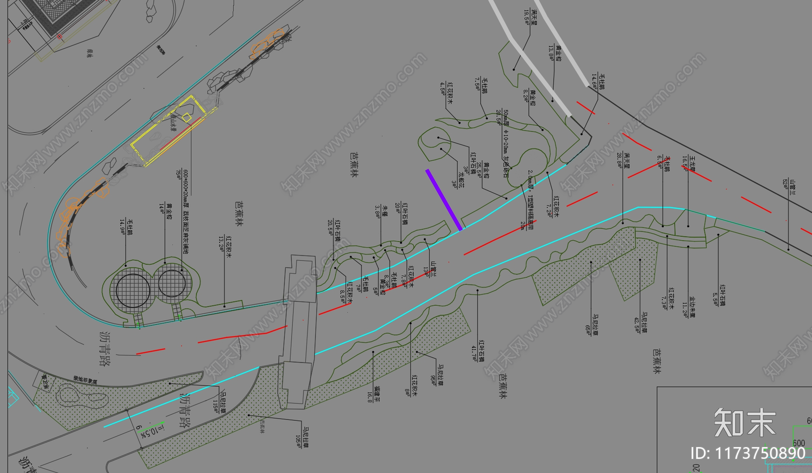 现代道路绿化cad施工图下载【ID:1173750890】