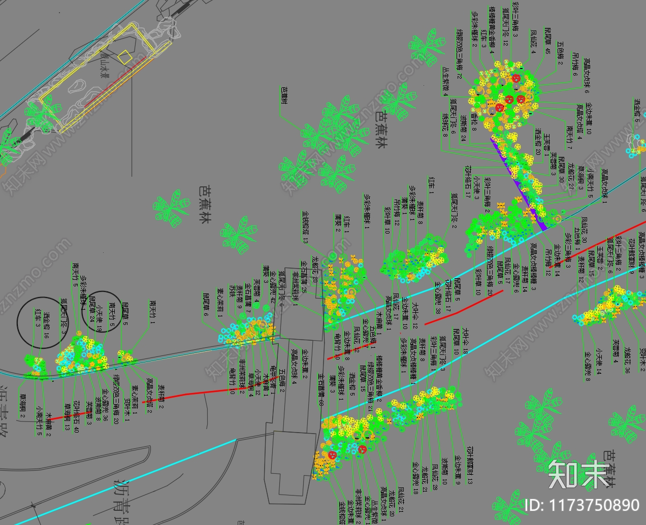 现代道路绿化cad施工图下载【ID:1173750890】