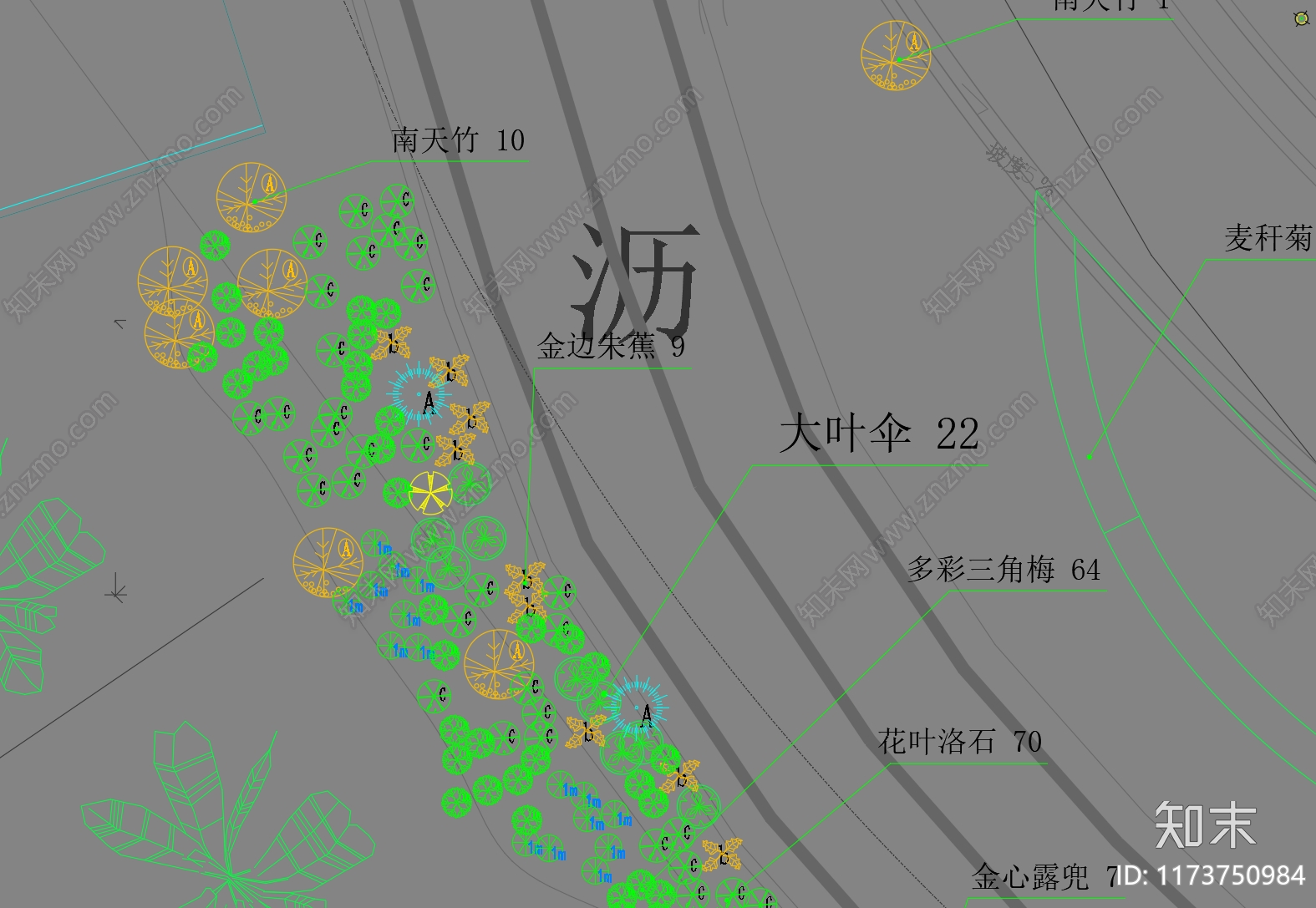 新中式现代道路绿化施工图下载【ID:1173750984】