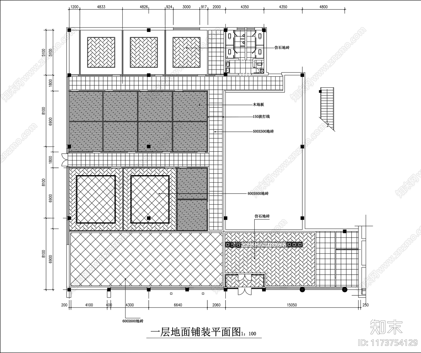 新中式中餐厅cad施工图下载【ID:1173754129】