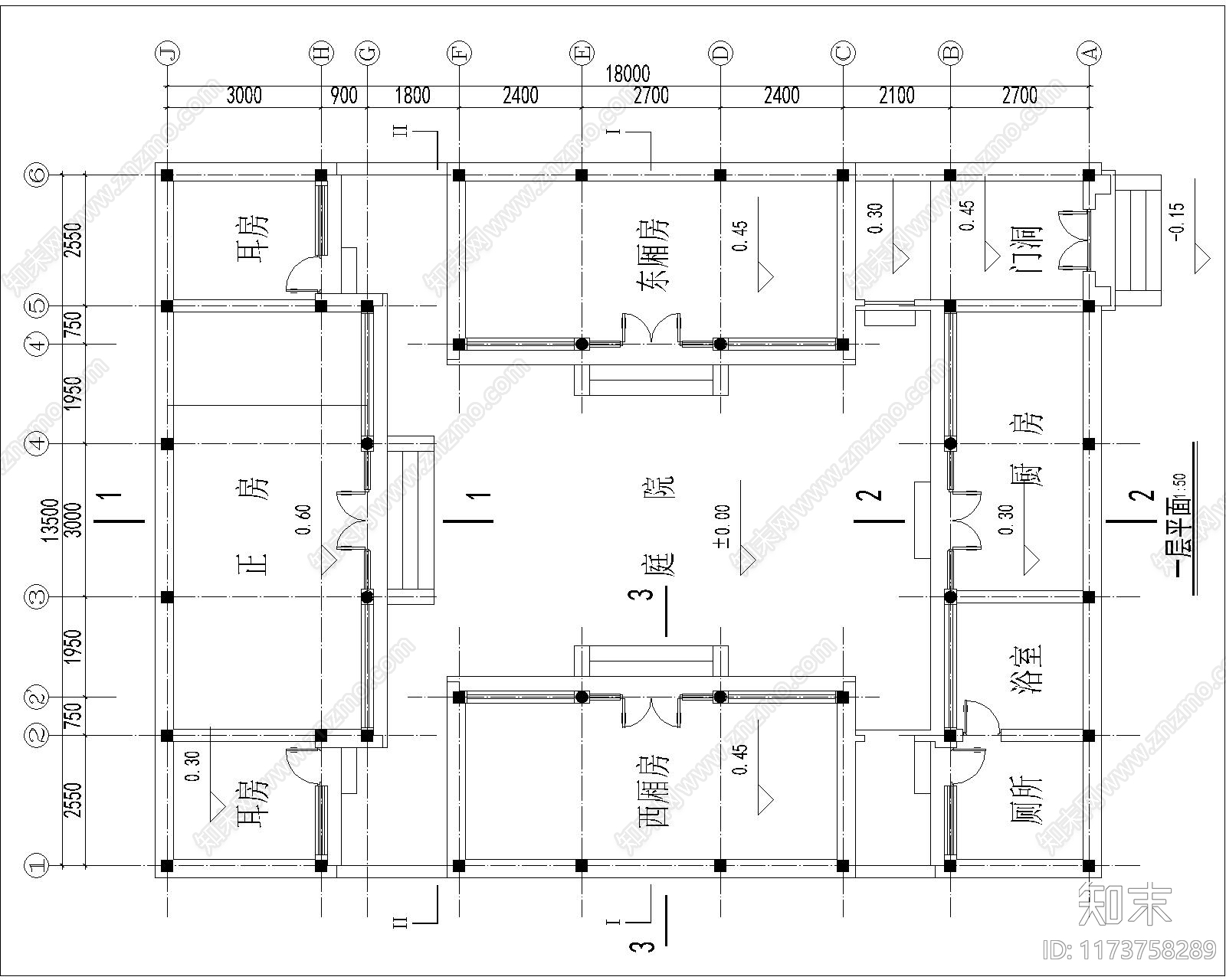 中式四合院施工图下载【ID:1173758289】