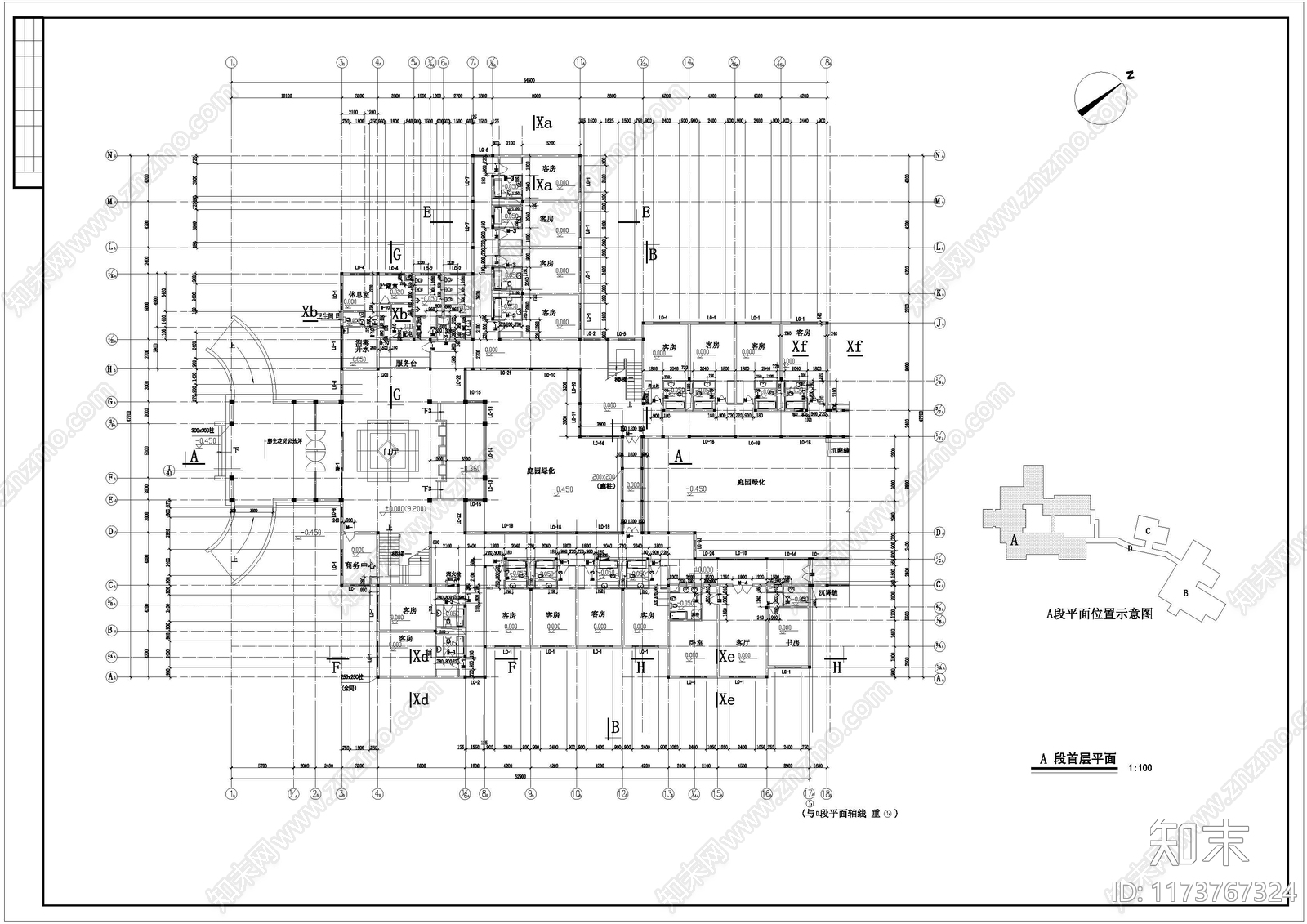 中式酒店建筑cad施工图下载【ID:1173767324】