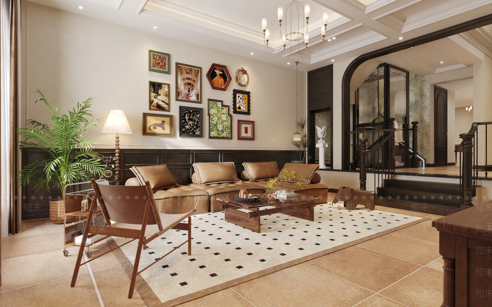 现代美式别墅客厅3D模型下载【ID:1173789201】