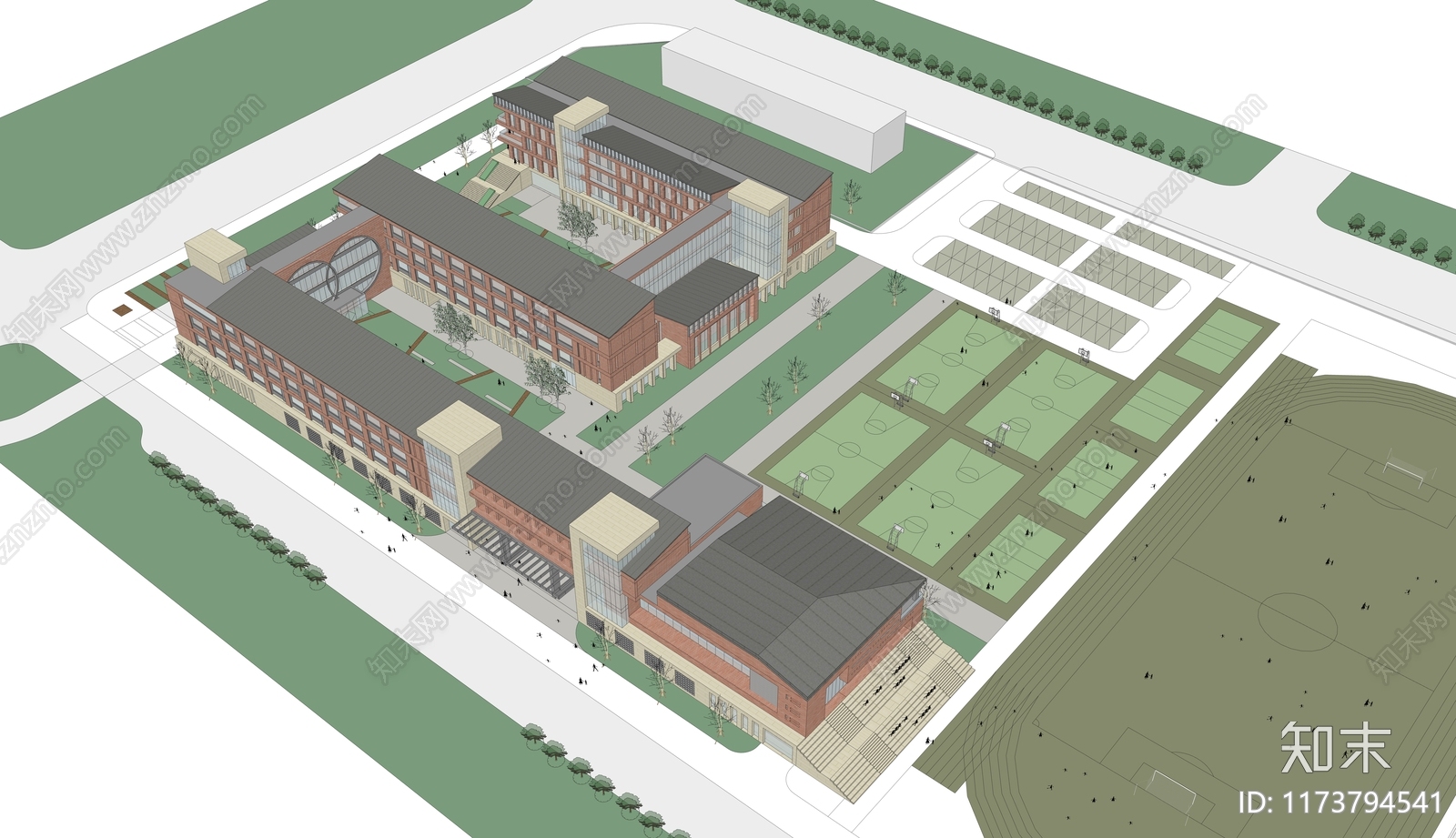 现代学校建筑SU模型下载【ID:1173794541】