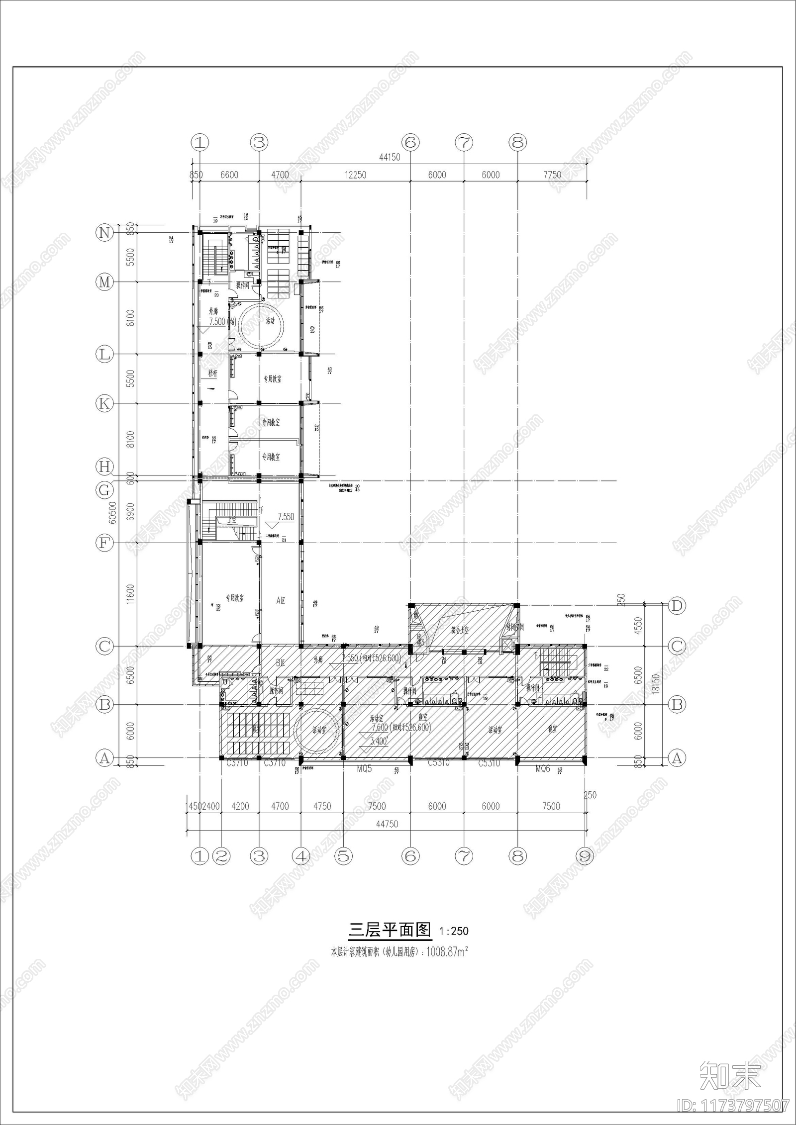 现代幼儿园建筑cad施工图下载【ID:1173797507】