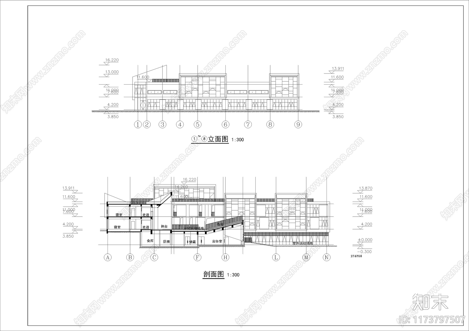 现代幼儿园建筑cad施工图下载【ID:1173797507】
