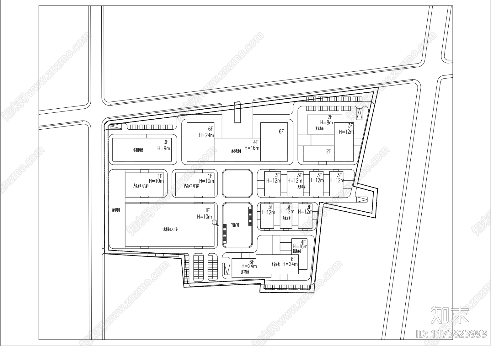 现代产业园建筑cad施工图下载【ID:1173823999】