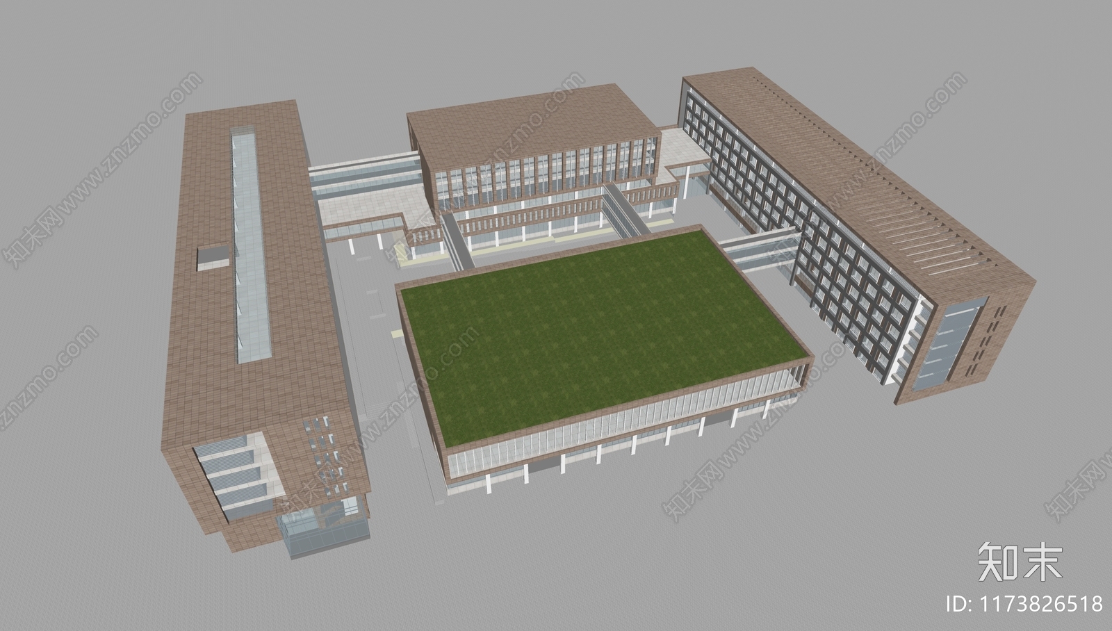 现代中式学校建筑SU模型下载【ID:1173826518】