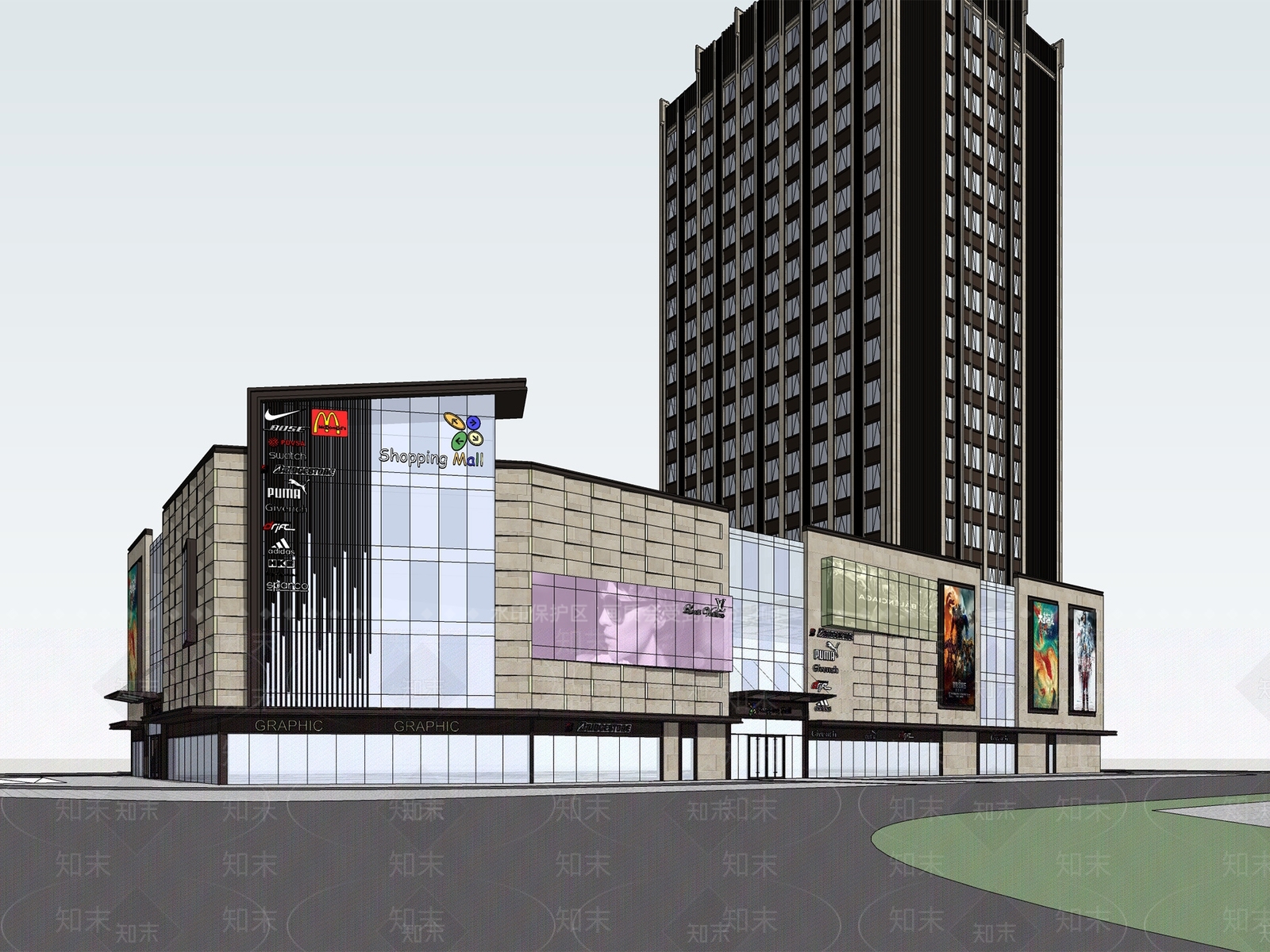 现代商场建筑SU模型下载【ID:1173826886】