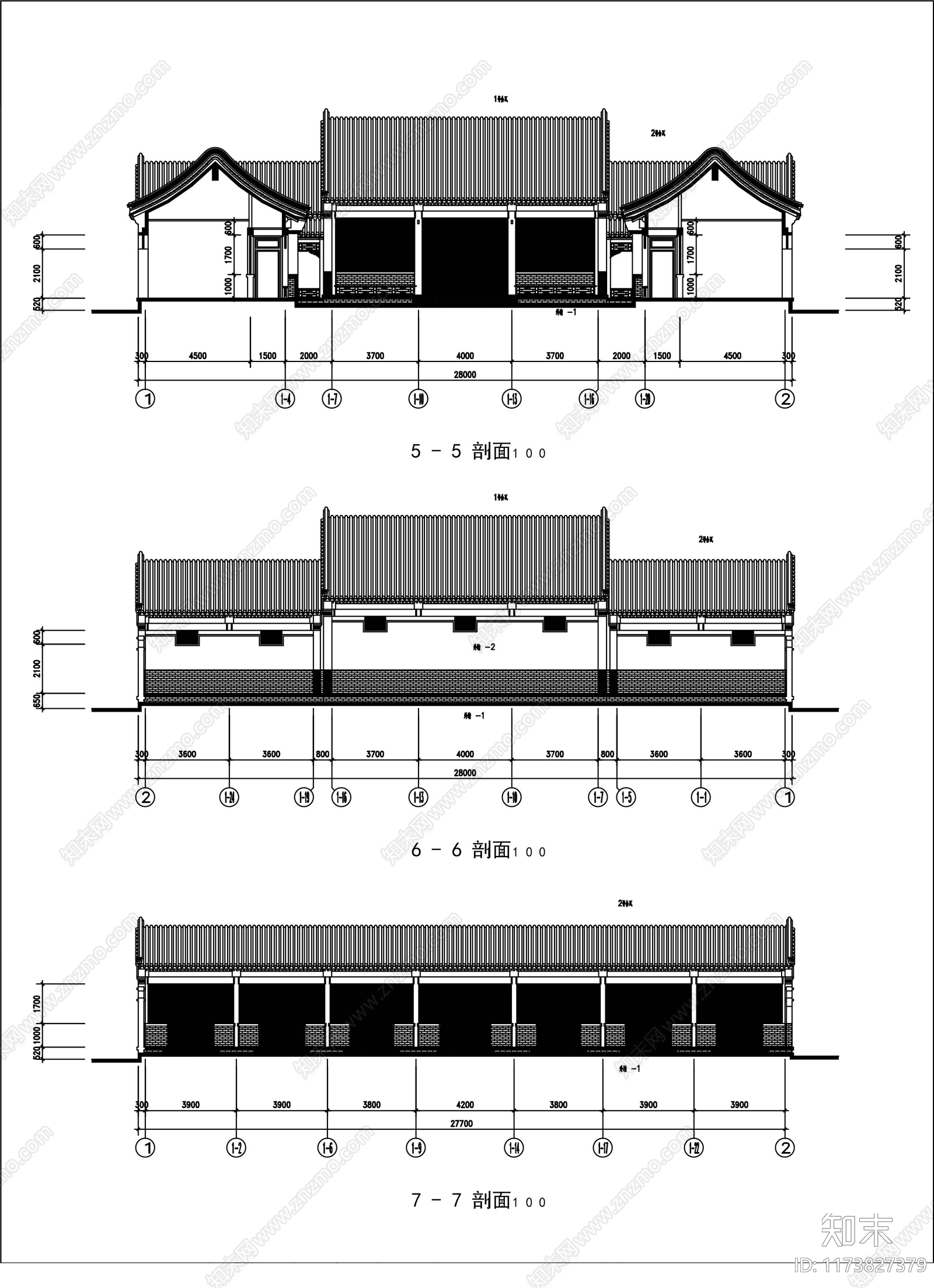 中式民宿建筑cad施工图下载【ID:1173827379】