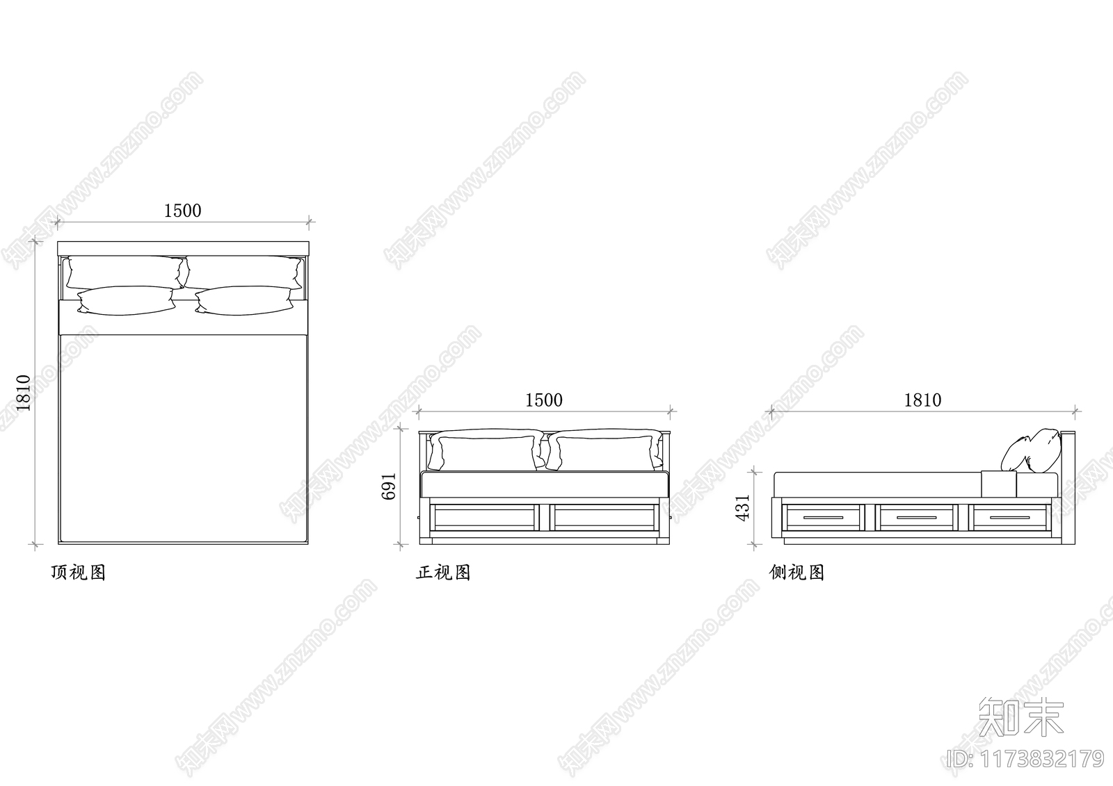 欧式床施工图下载【ID:1173832179】