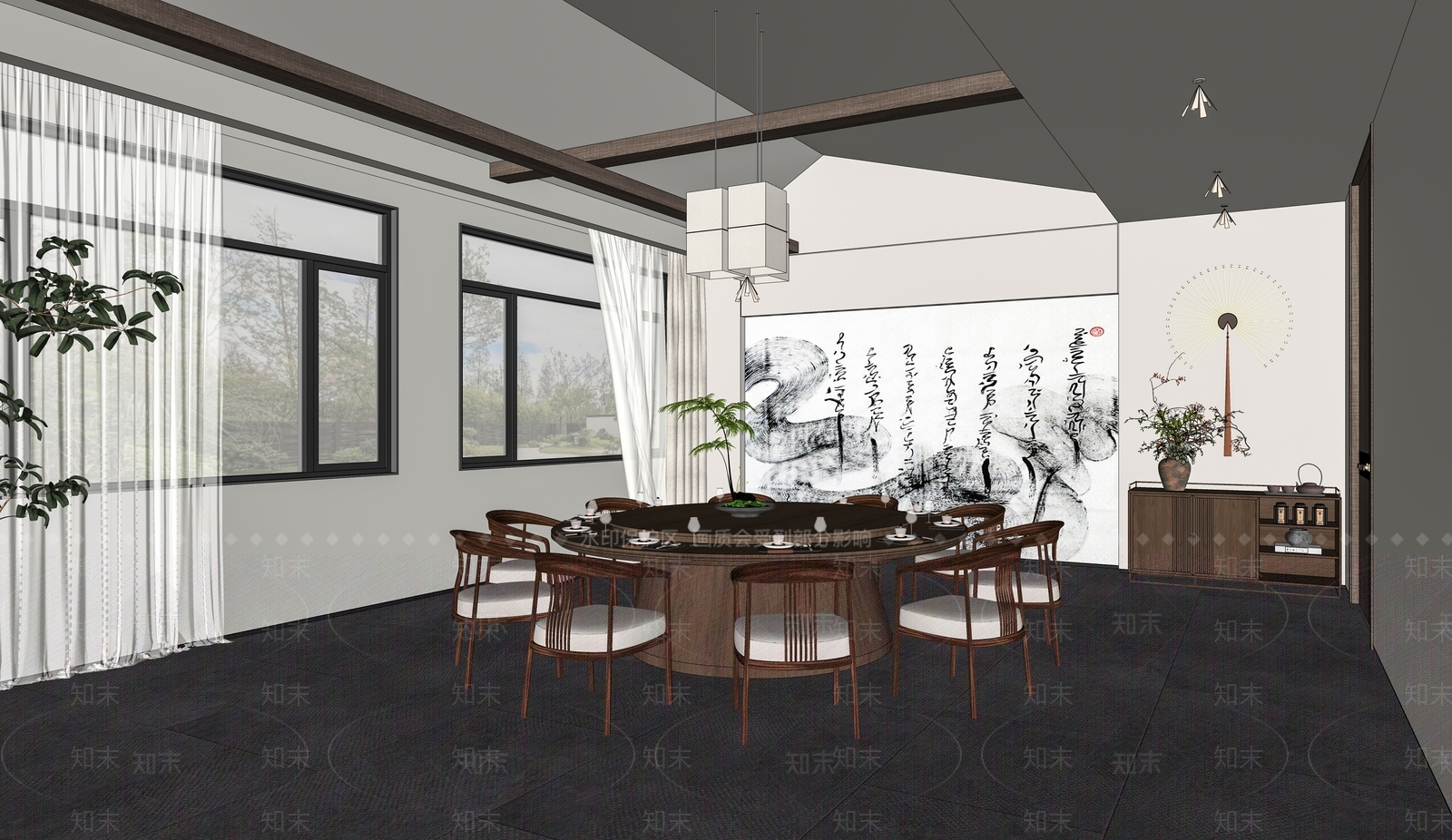 现代新中式包厢SU模型下载【ID:1173833293】