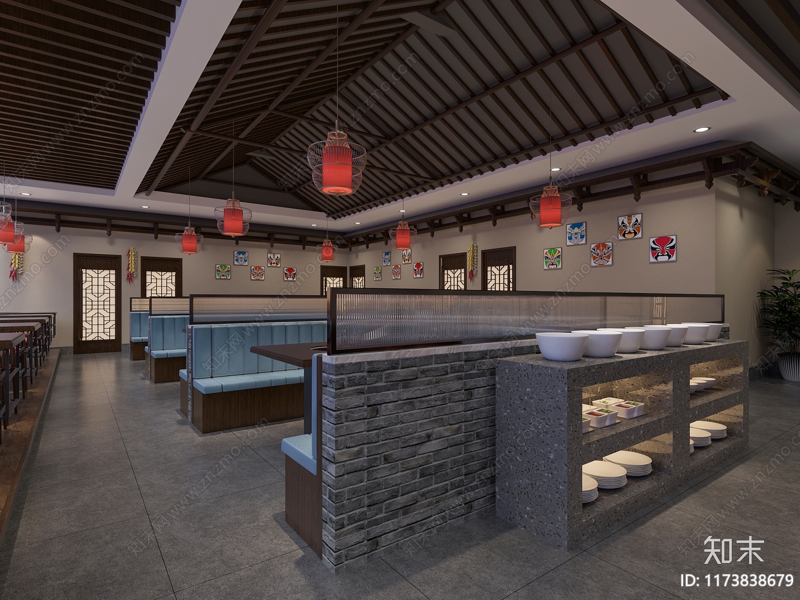 中式新中式火锅店3D模型下载【ID:1173838679】