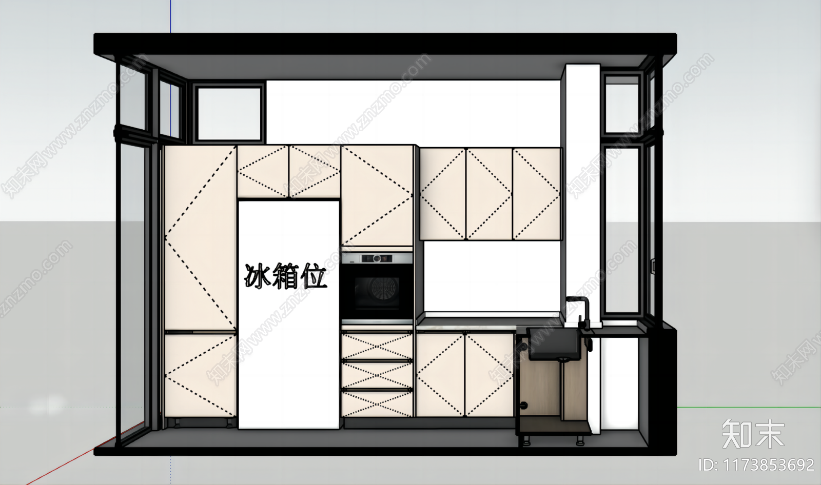 现代封闭式厨房SU模型下载【ID:1173853692】