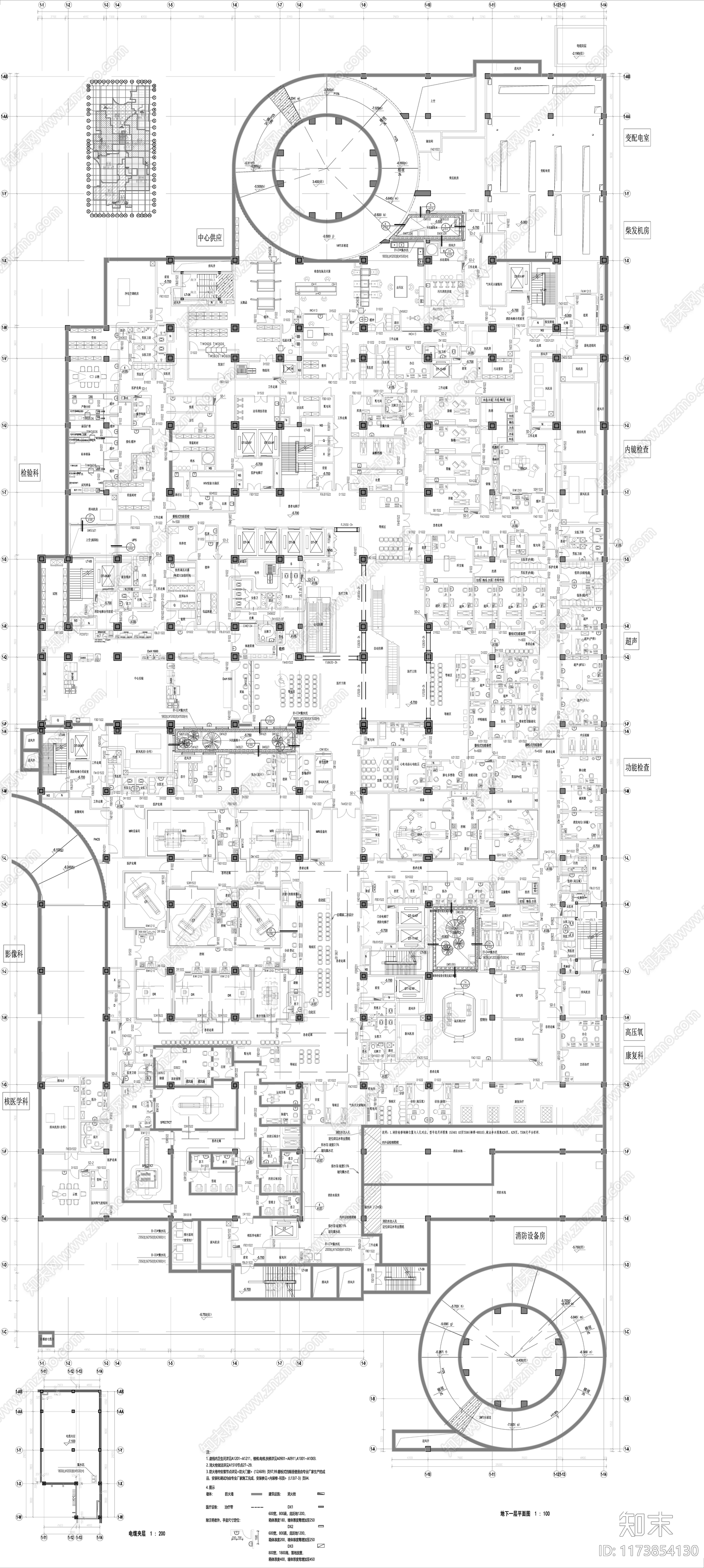现代医院建筑cad施工图下载【ID:1173854130】