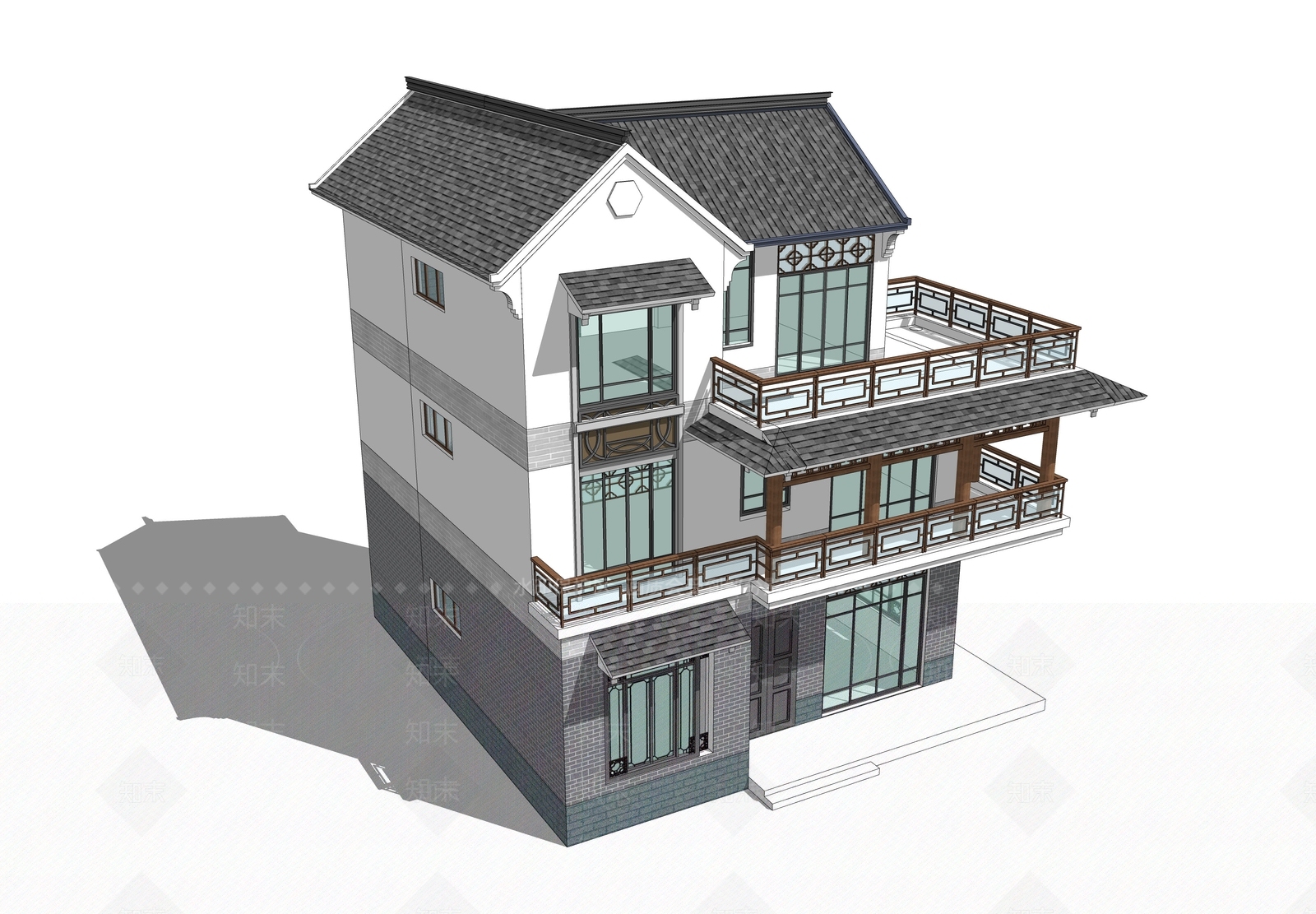 新中式别墅SU模型下载【ID:1173874035】