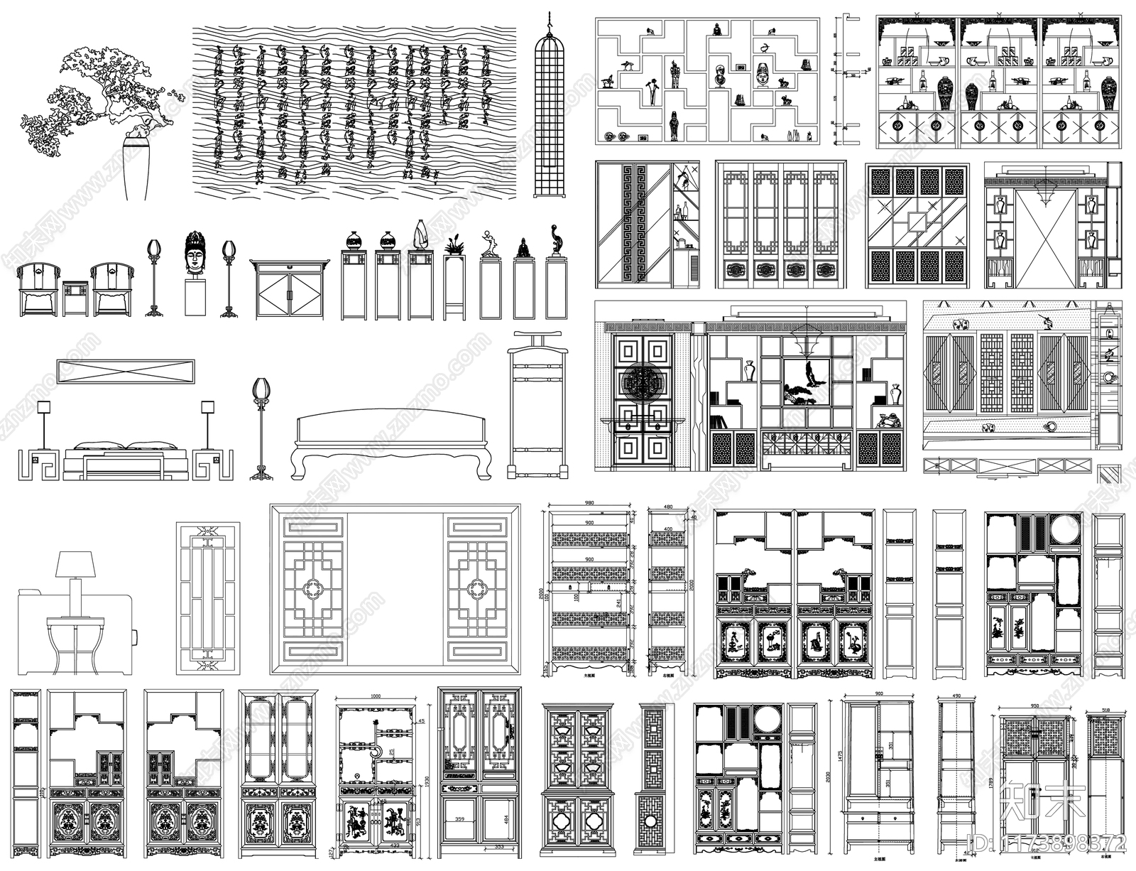 中式综合家具图库施工图下载【ID:1173898372】