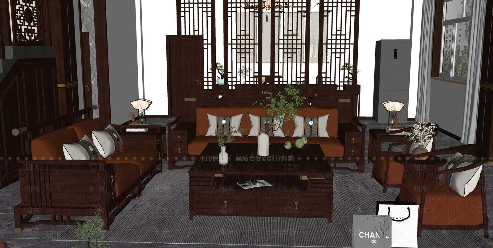 新中式别墅客厅SU模型下载【ID:1173905804】