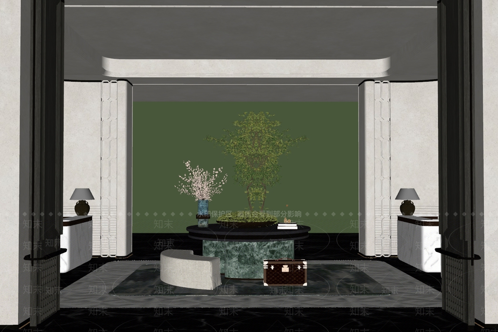 复古现代酒店大堂SU模型下载【ID:1173906919】