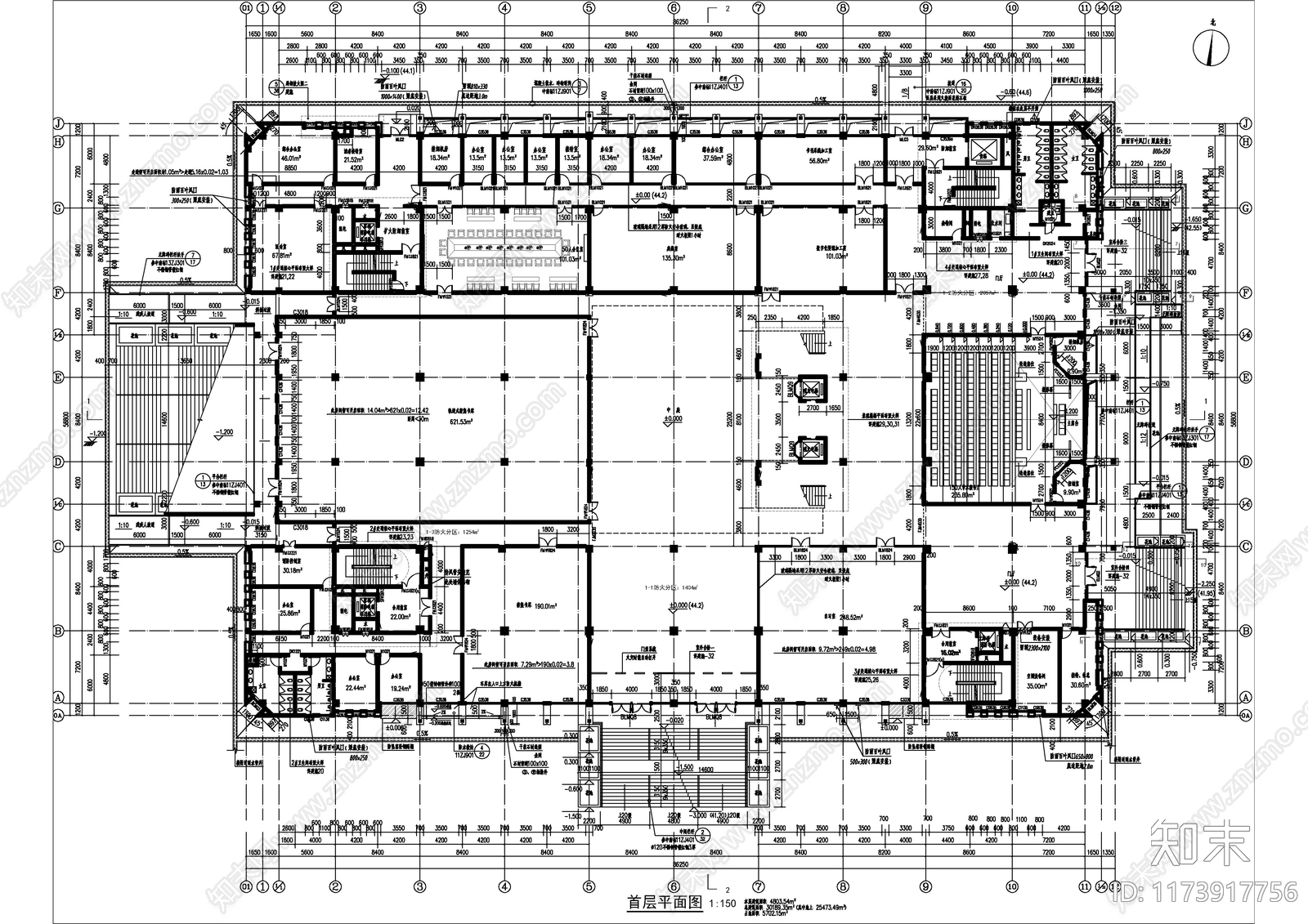 现代图书馆建筑施工图下载【ID:1173917756】