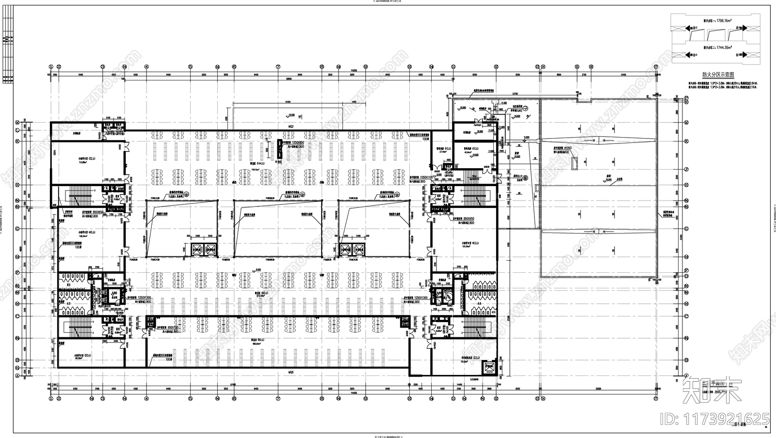 现代图书馆建筑cad施工图下载【ID:1173921625】