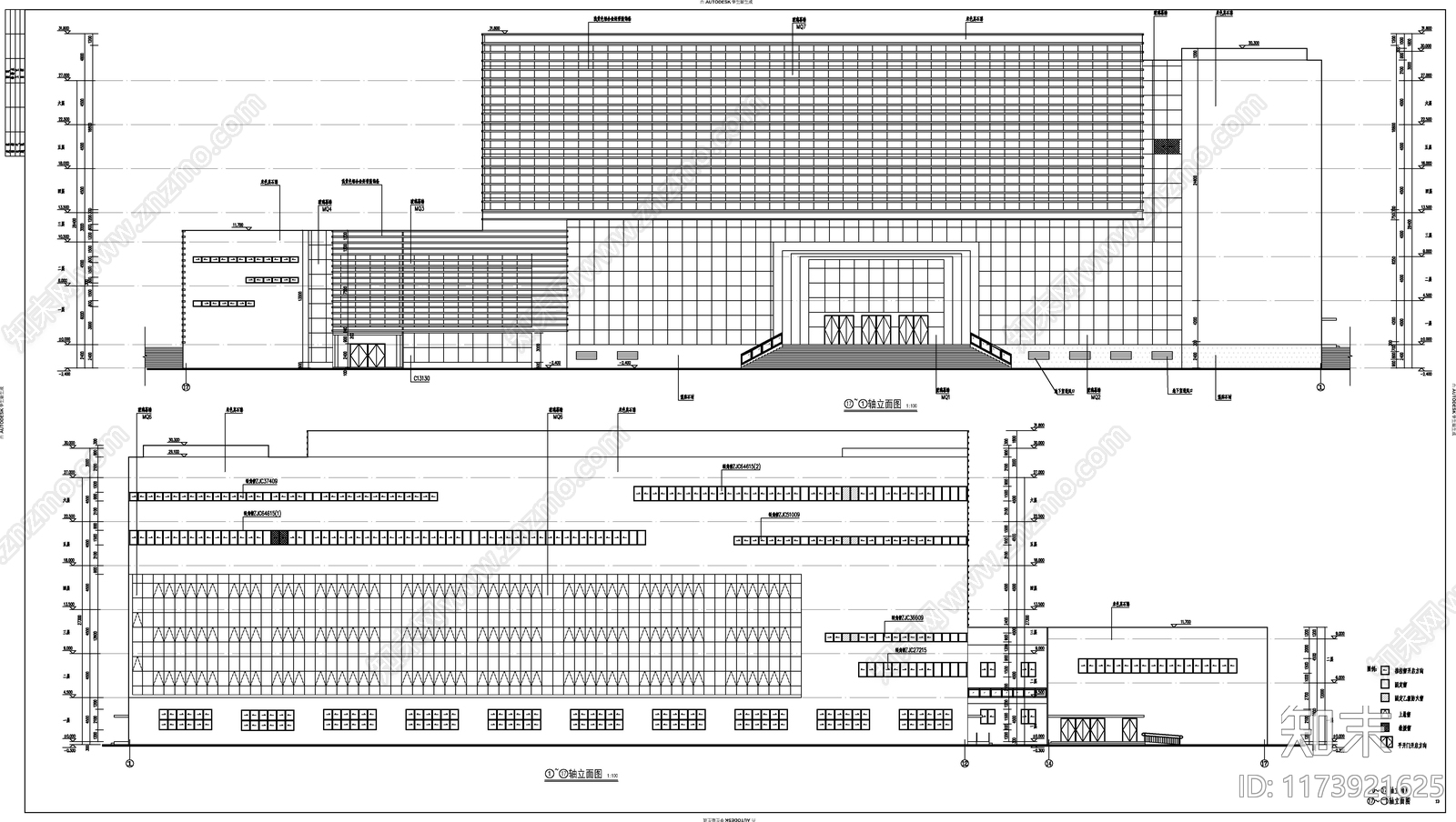 现代图书馆建筑cad施工图下载【ID:1173921625】