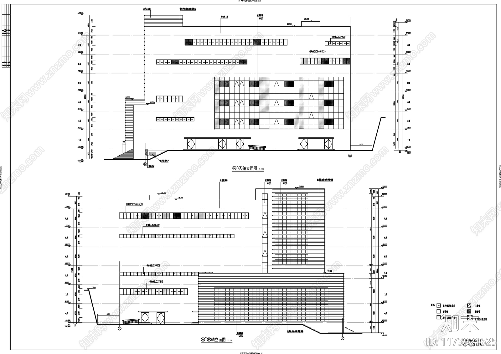 现代图书馆建筑cad施工图下载【ID:1173921625】