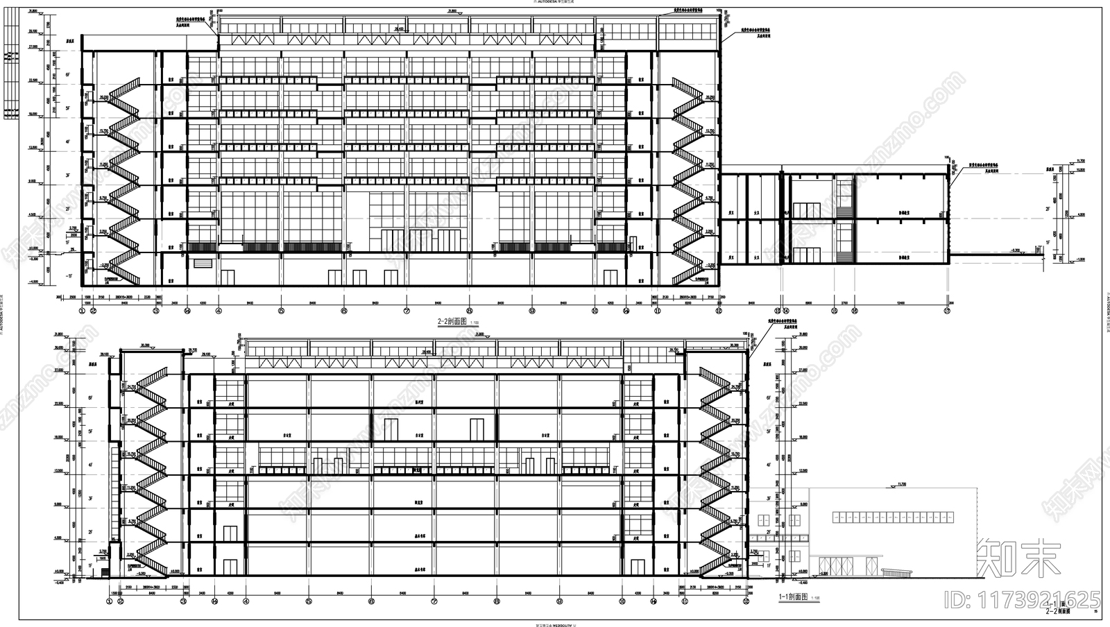 现代图书馆建筑cad施工图下载【ID:1173921625】