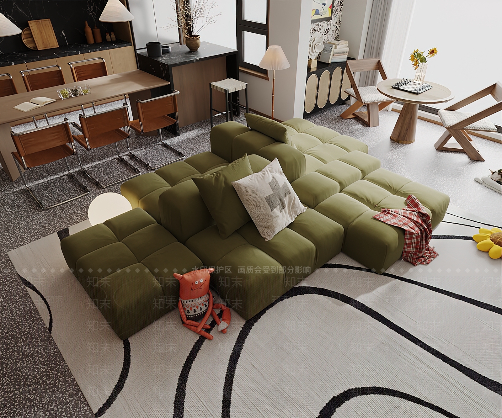 法式奶油家居客厅3D模型下载【ID:1173924368】