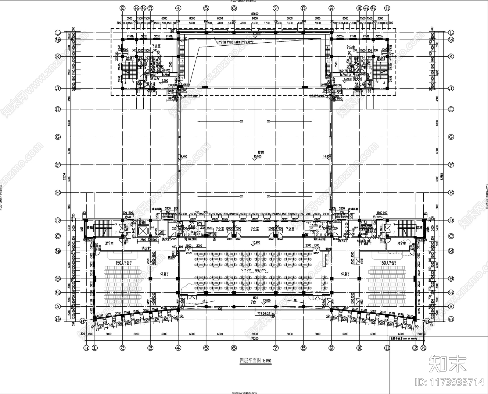 现代图书馆cad施工图下载【ID:1173933714】