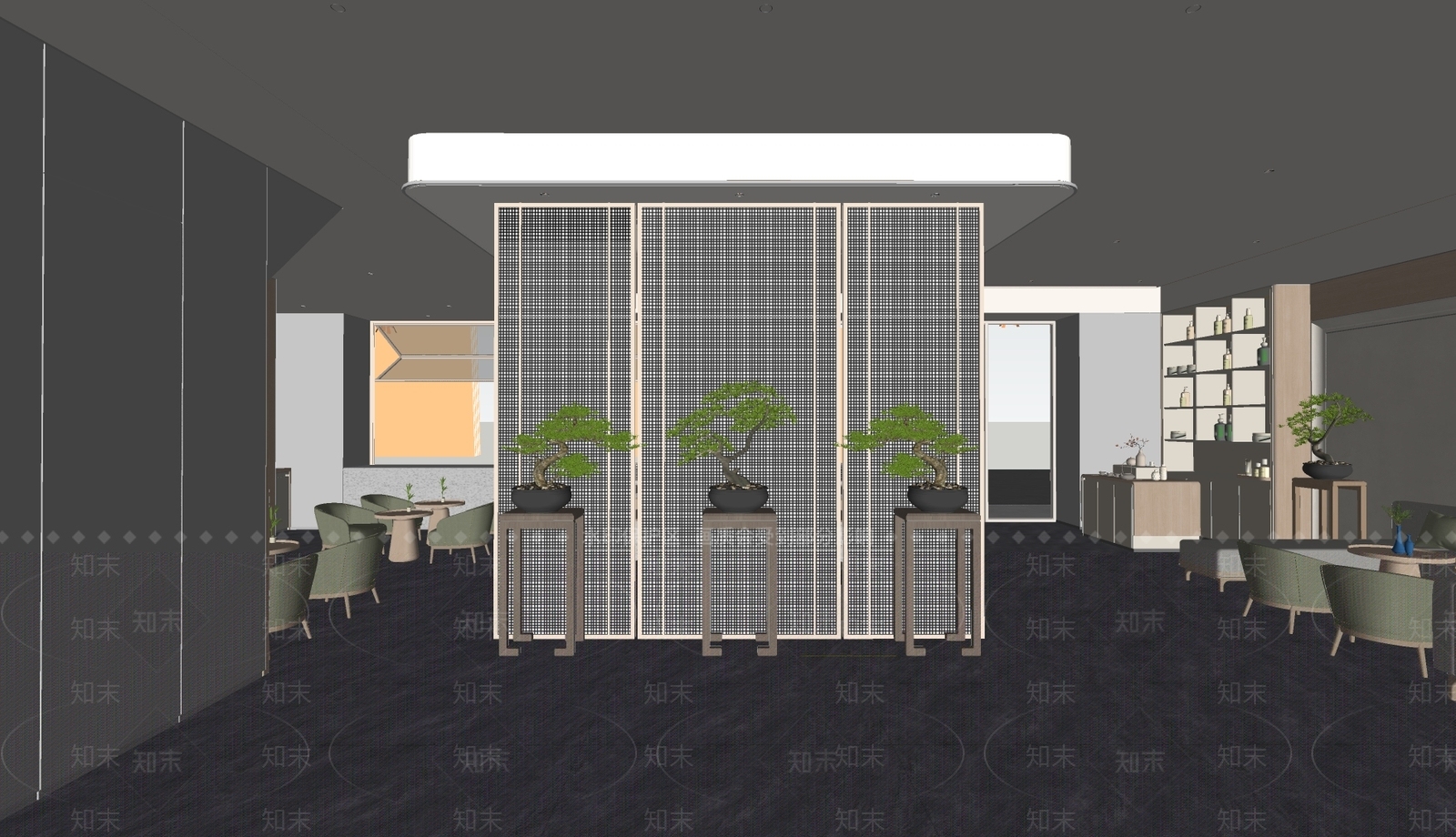 现代轻奢酒店大堂SU模型下载【ID:1173942300】