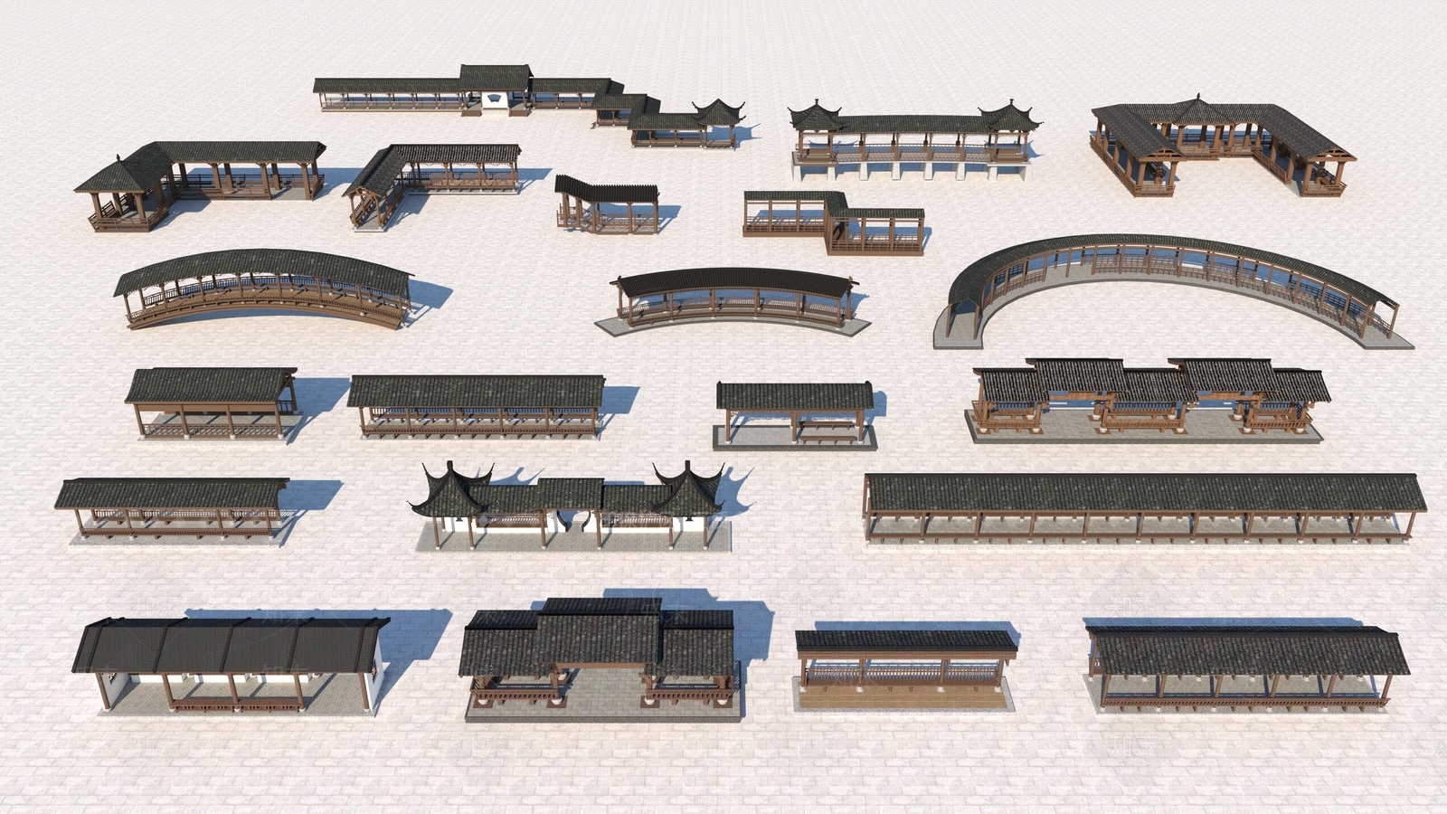 中式新中式廊架SU模型下载【ID:1173948544】