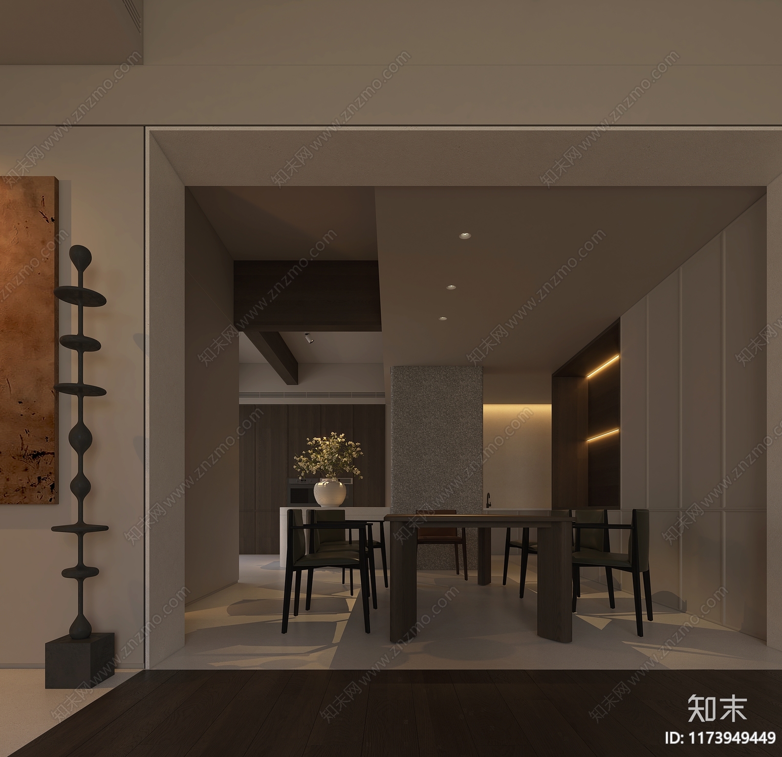 现代侘寂客餐厅3D模型下载【ID:1173949449】