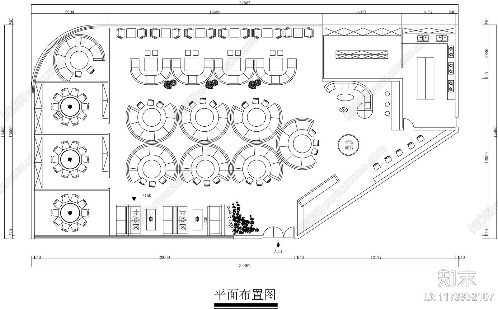 现代茶餐厅cad施工图下载【ID:1173952107】