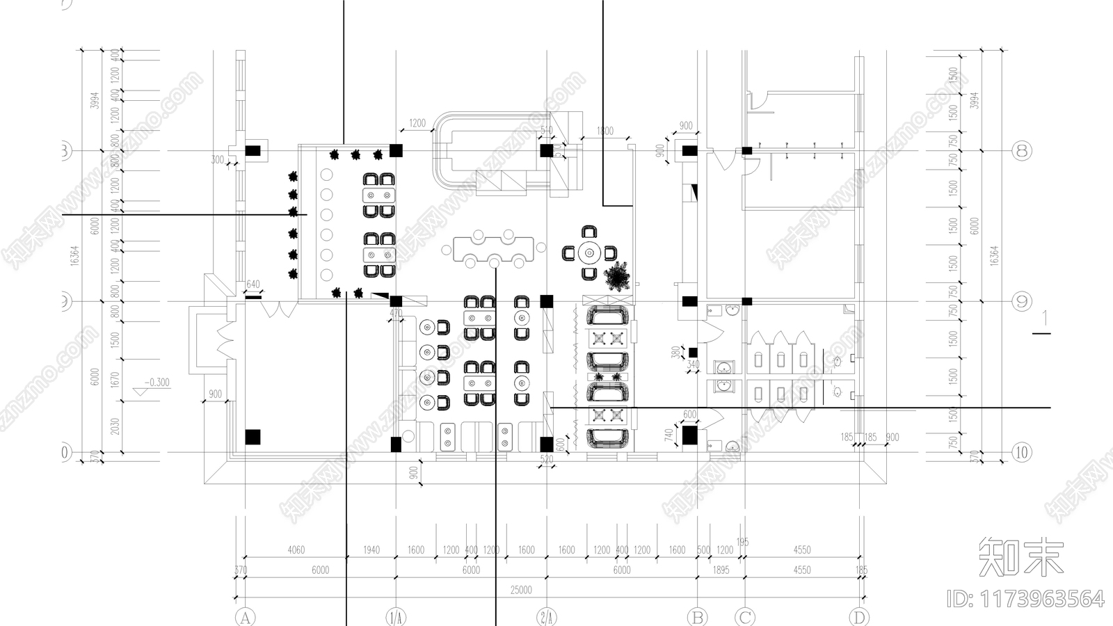 现代咖啡厅cad施工图下载【ID:1173963564】