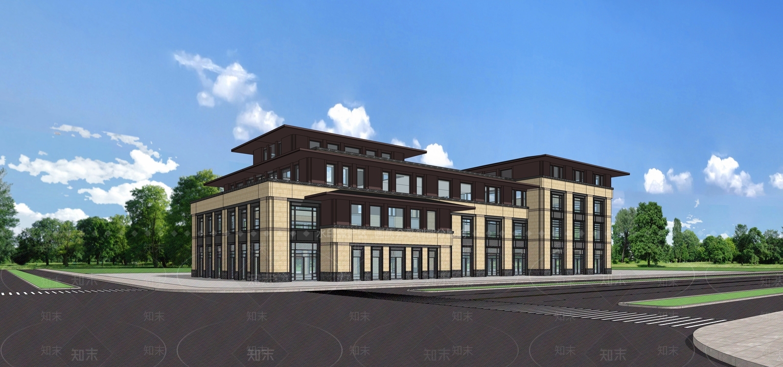 新中式办公楼SU模型下载【ID:1173972465】